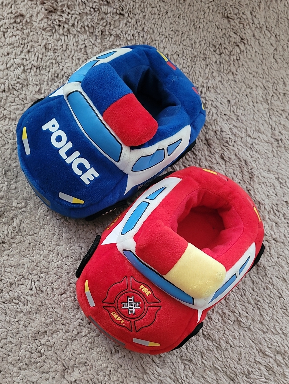 Kids Plush Police and Fire Truck Slippers - Blue & Red